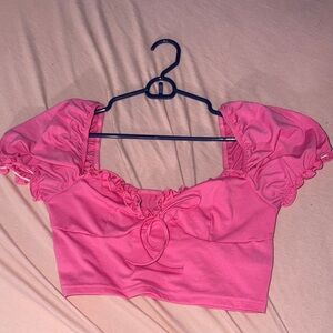 SHEIN Pink Puff Sleeve Crop Top
